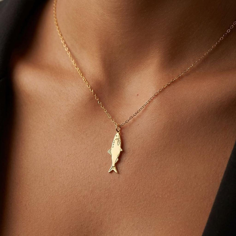 Dainty gold sardine charm necklace with a detailed fish on a fine chain (5 of 11)