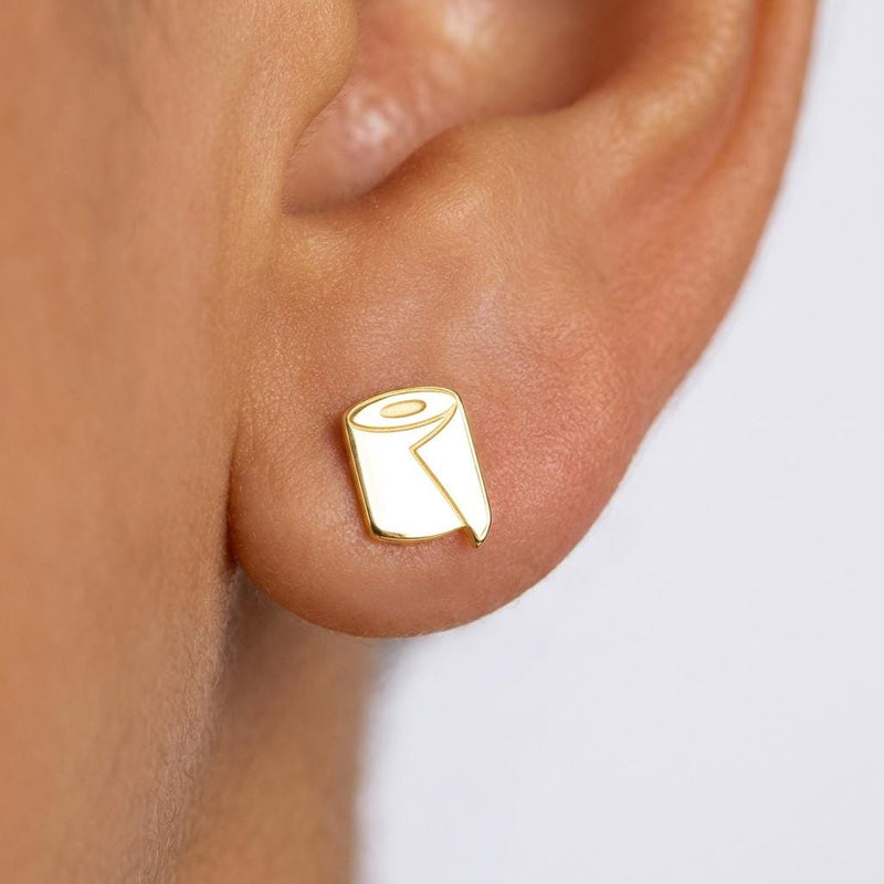 Pair of tiny gold toilet paper roll stud earrings with posts (2 of 7)