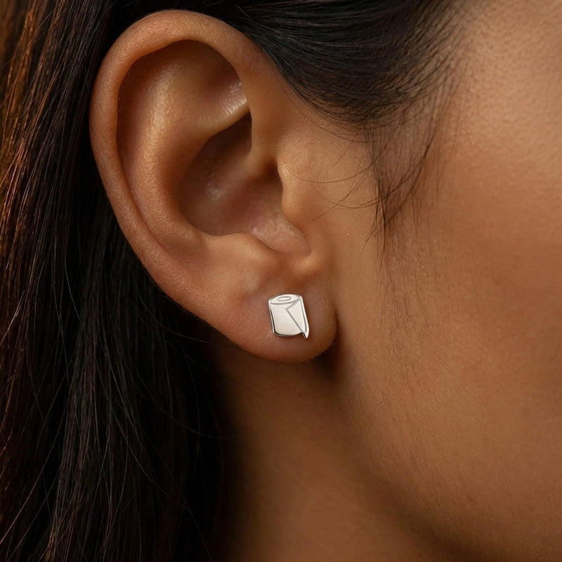Pair of tiny gold toilet paper roll stud earrings with posts (3 of 7)