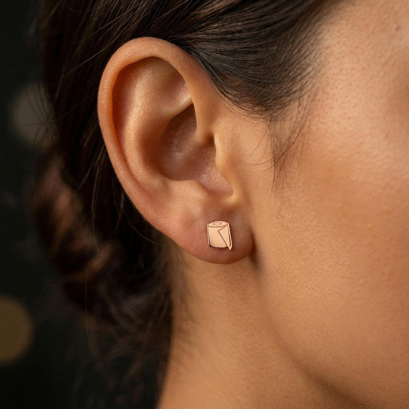 Pair of tiny gold toilet paper roll stud earrings with posts (4 of 7)