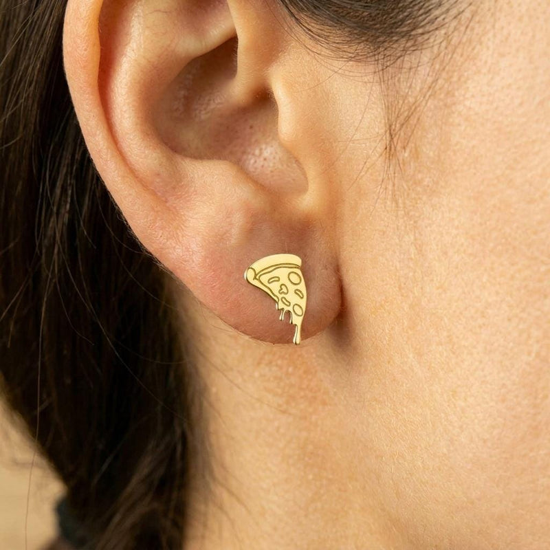 Pair of tiny gold pizza slice stud earrings with posts (2 of 10)