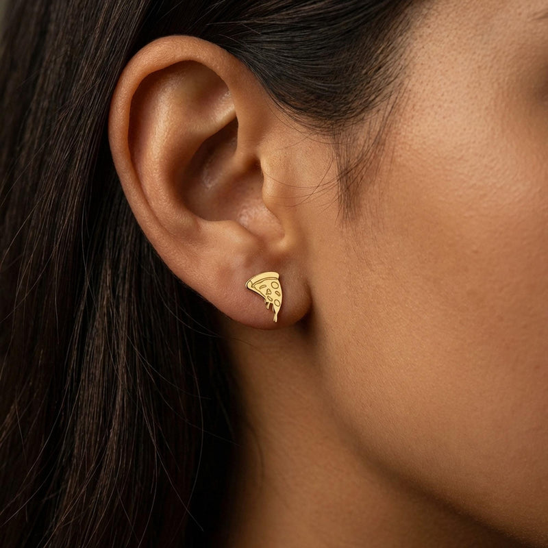 Pair of tiny gold pizza slice stud earrings with posts (3 of 10)