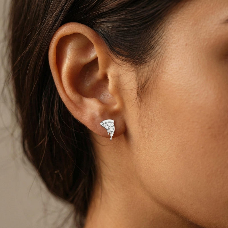 Pair of tiny gold pizza slice stud earrings with posts (4 of 10)