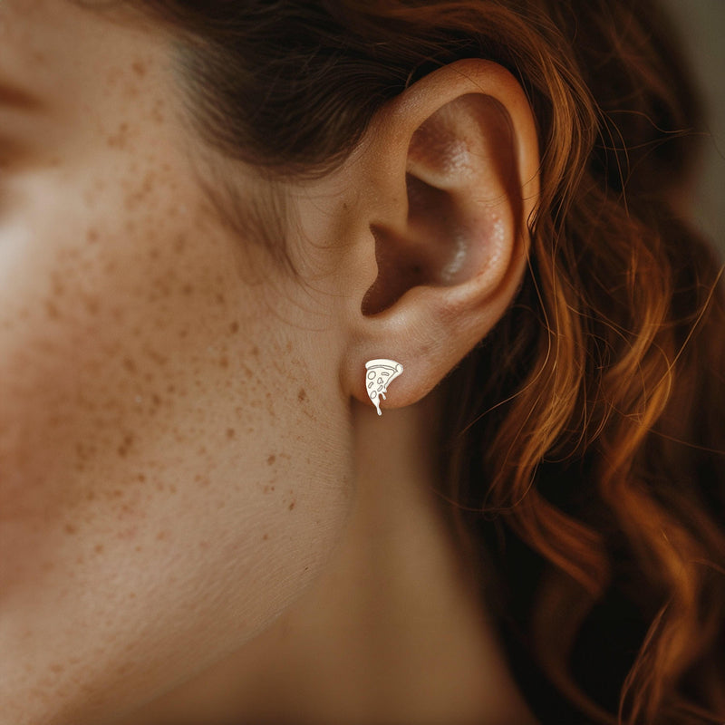 Pair of tiny gold pizza slice stud earrings with posts (5 of 10)