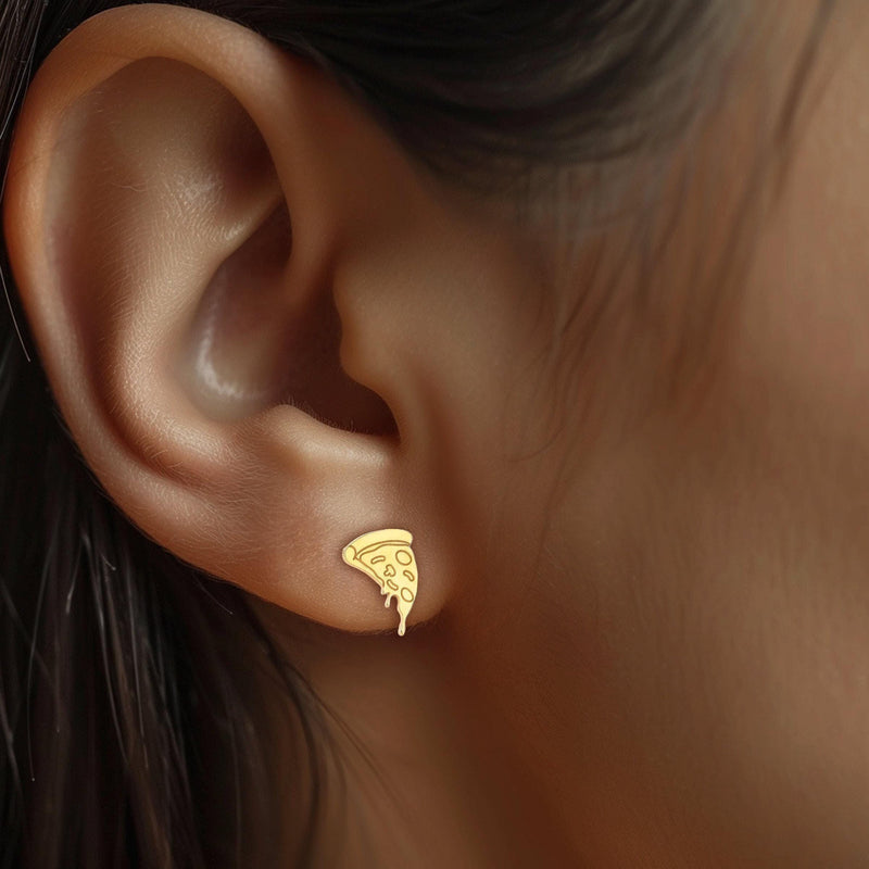 Pair of tiny gold pizza slice stud earrings with posts (9 of 10)