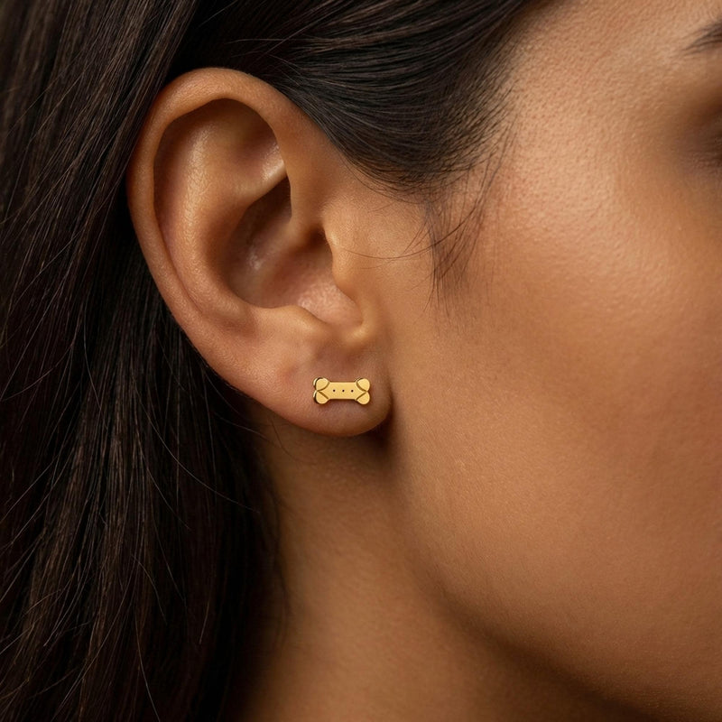 Pair of narrow gold dog bone stud earrings (3 of 11)