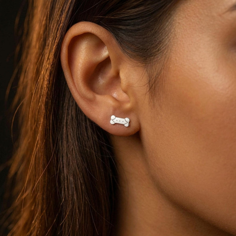 Pair of narrow gold dog bone stud earrings (4 of 11)