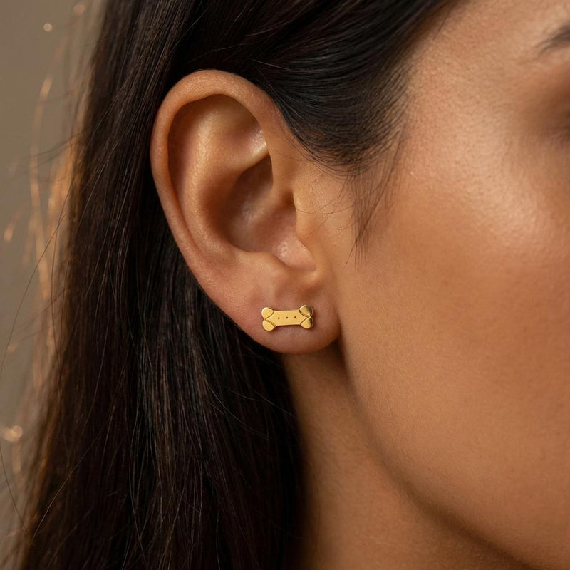 Pair of narrow gold dog bone stud earrings (6 of 11)