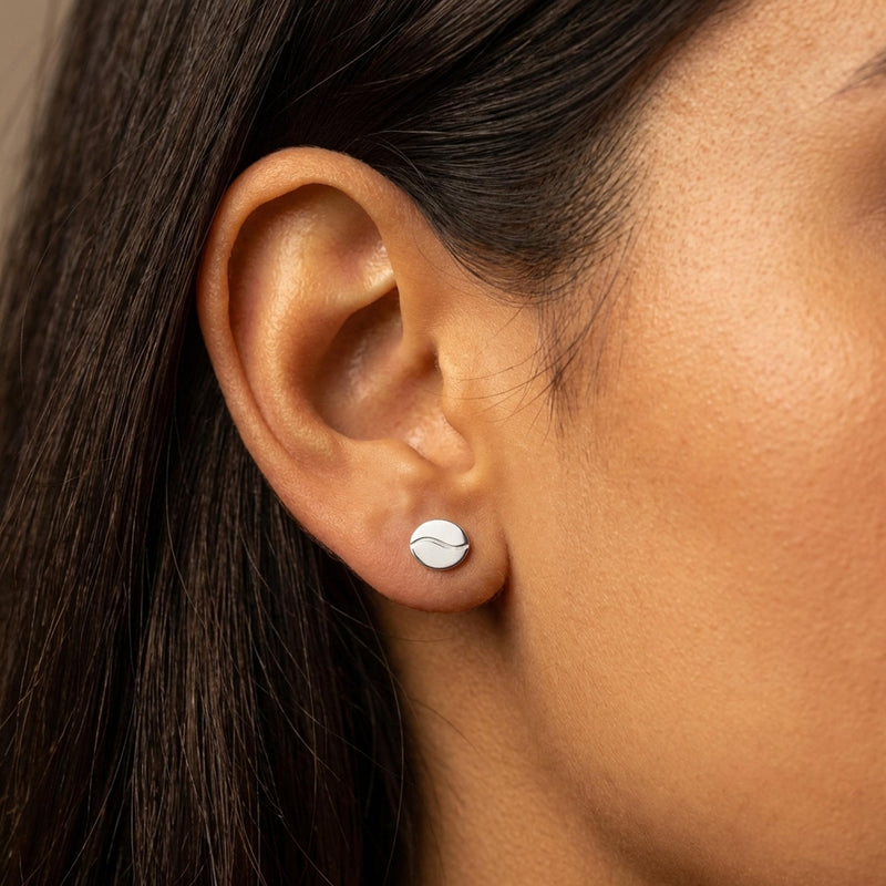 Pair of very small coffee bean stud earrings in gold with a center seam (6 of 10)