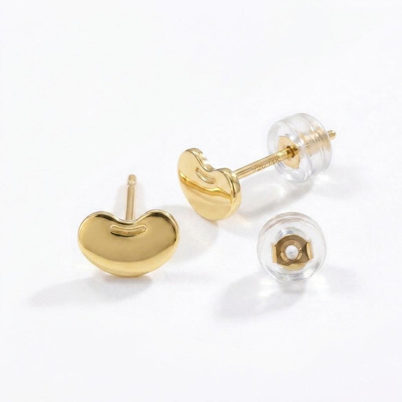 Pair of small kidney bean shaped stud earrings in polished gold (4 of 13)