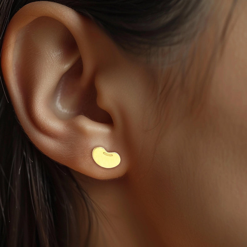 Pair of small kidney bean shaped stud earrings in polished gold (8 of 13)