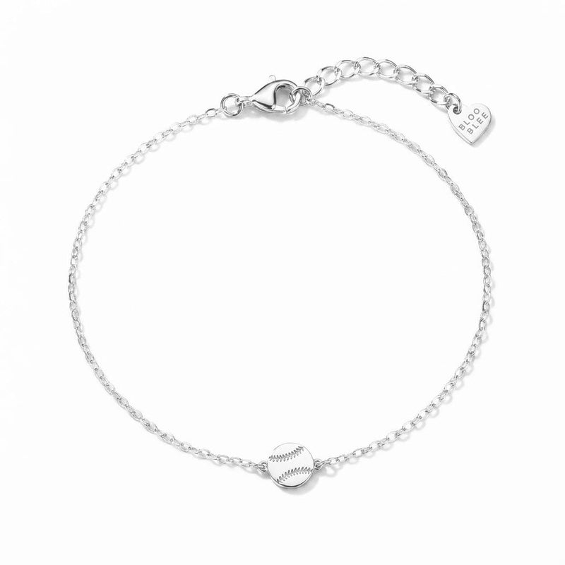 Thin gold chain bracelet with a very small softball charm with stitching (4 of 11)