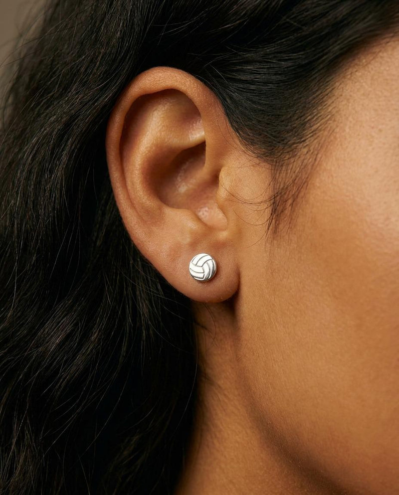 Pair of very small gold volleyball stud earrings with panel lines (2 of 9)