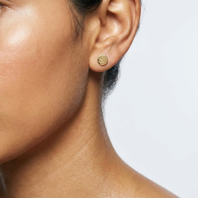 Pair of very small gold volleyball stud earrings with panel lines (4 of 9)
