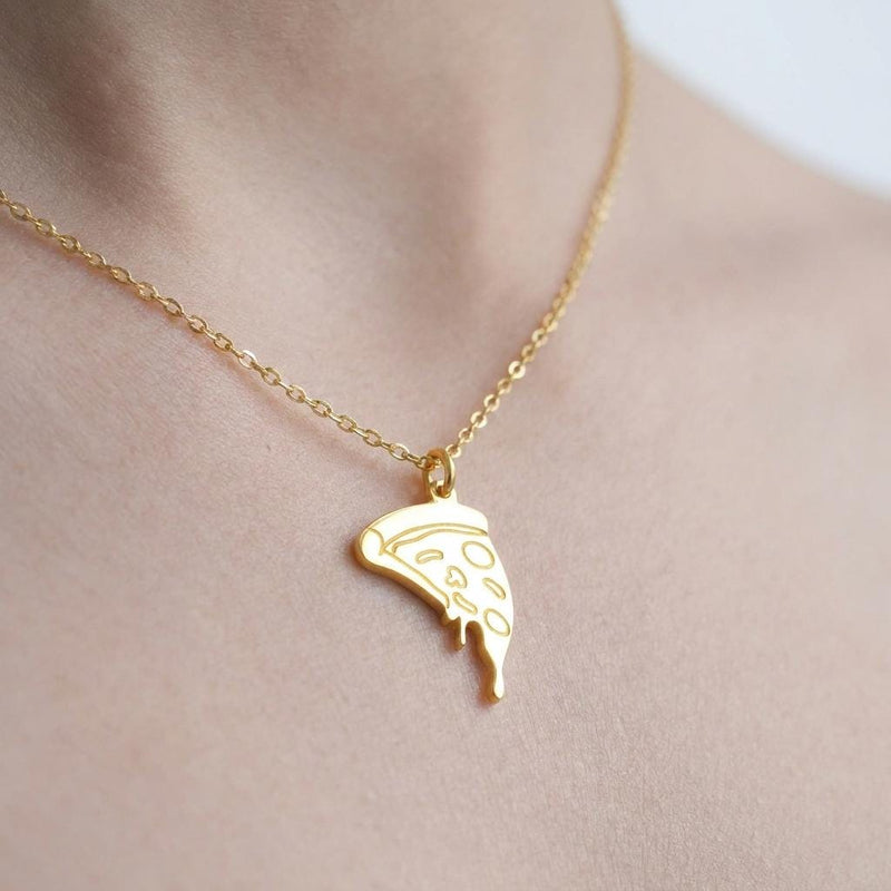 Tiny gold pizza slice pendant with pepperoni detail on a fine chain (2 of 8)