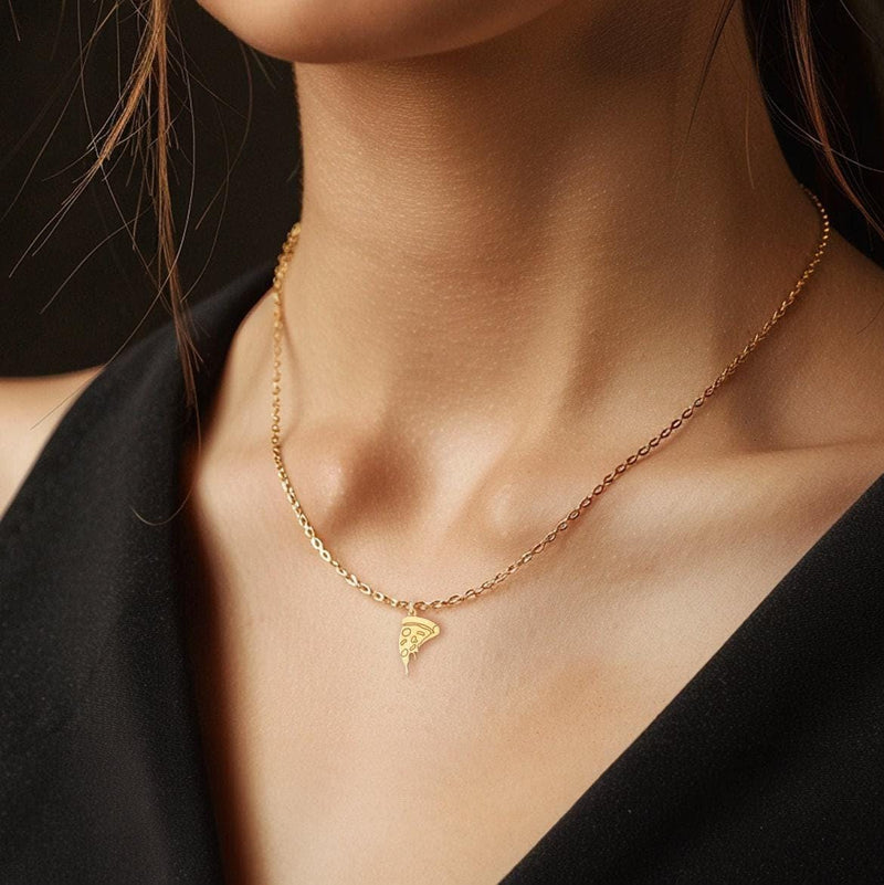 Tiny gold pizza slice pendant with pepperoni detail on a fine chain (3 of 8)
