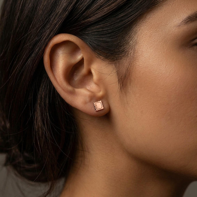 Pair of tiny gold ravioli pasta stud earrings with crimped edges (5 of 8)