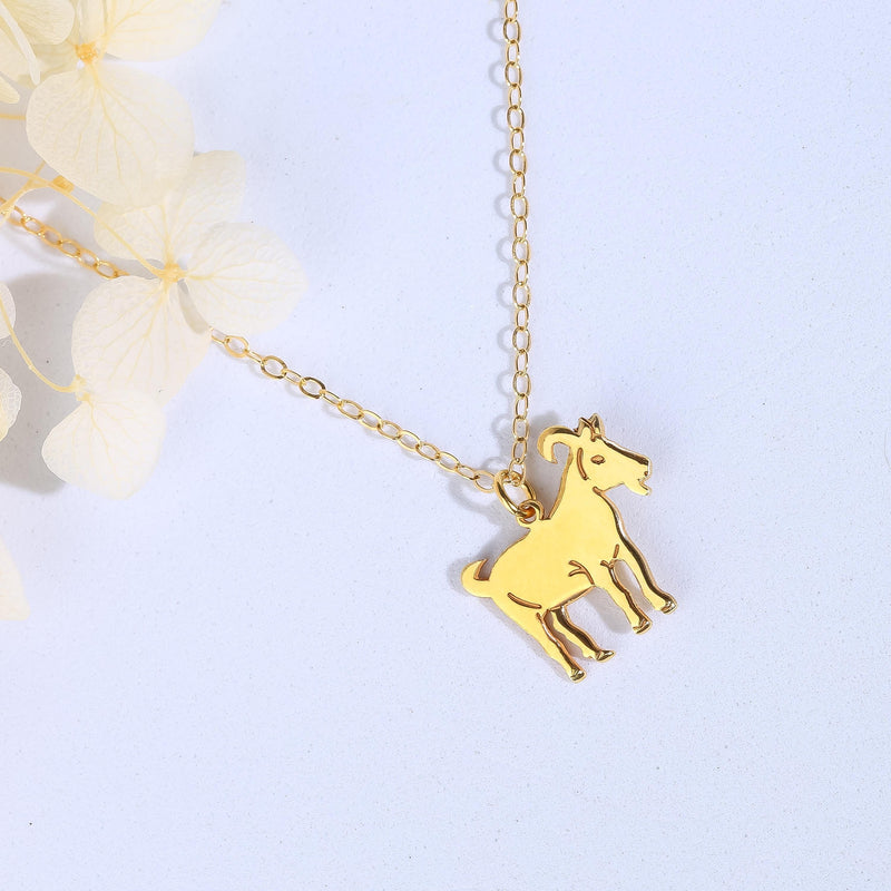 Small flat gold goat pendant in profile on a fine chain (5 of 12)