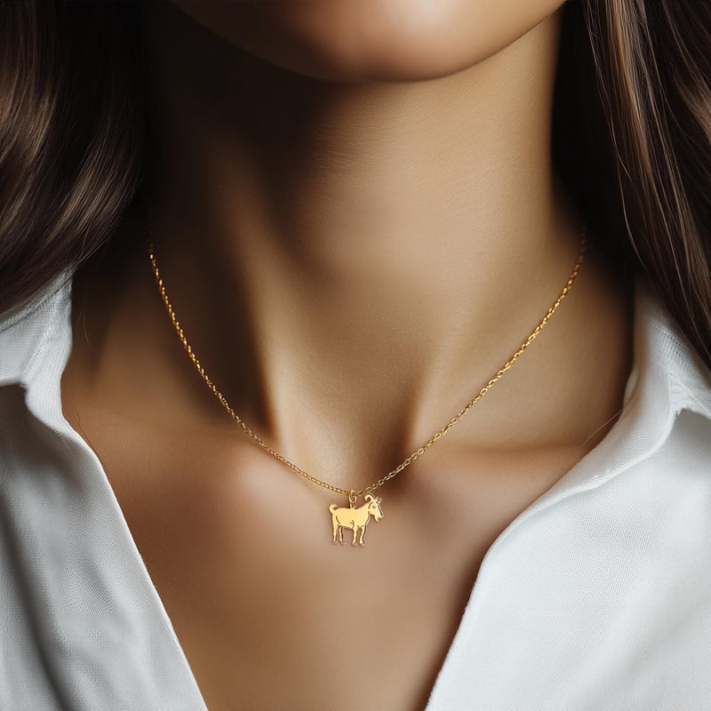 Small flat gold goat pendant in profile on a fine chain (6 of 12)
