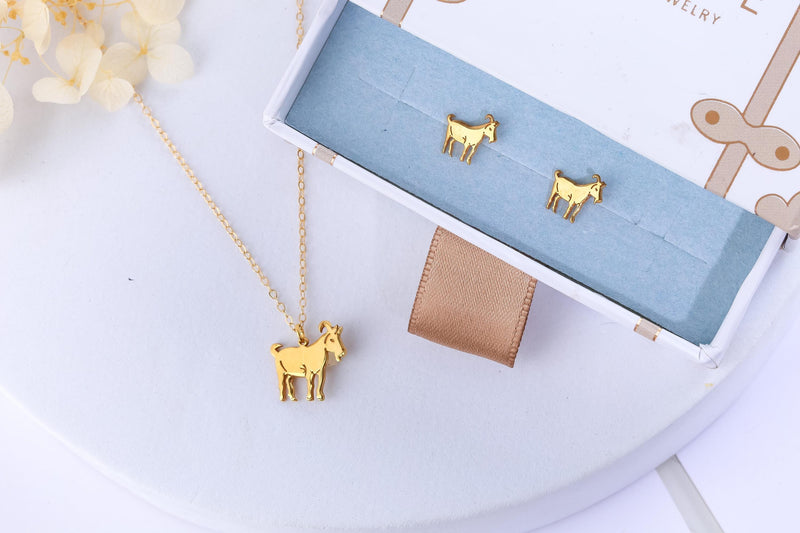 Small flat gold goat pendant in profile on a fine chain (7 of 12)