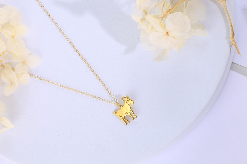 Small flat gold goat pendant in profile on a fine chain (8 of 12)