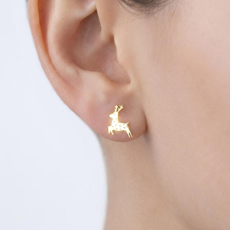 Pair of reindeer head stud earrings with spread antlers, in gold (2 of 6)