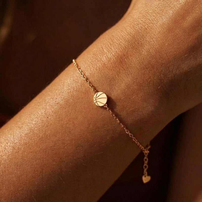 Fine gold chain bracelet with a tiny basketball charm and lobster clasp (2 of 7)