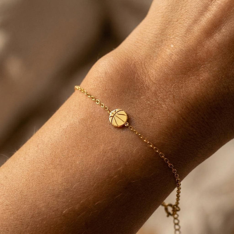 Fine gold chain bracelet with a tiny basketball charm and lobster clasp (3 of 7)
