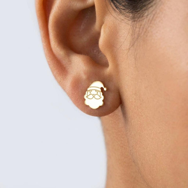 Pair of tiny gold Santa face stud earrings with hat and beard (2 of 9)