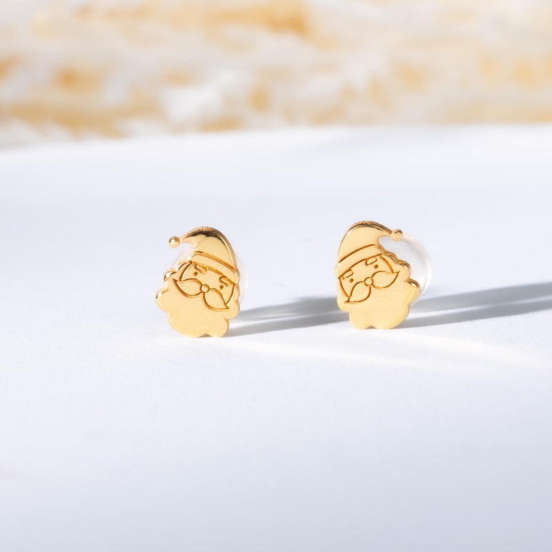 Pair of tiny gold Santa face stud earrings with hat and beard (3 of 9)
