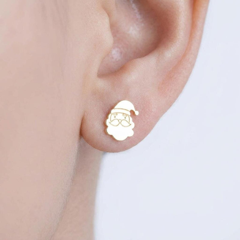 Pair of tiny gold Santa face stud earrings with hat and beard (4 of 9)