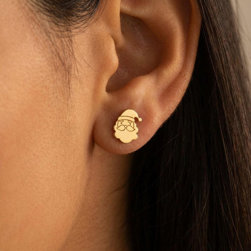 Pair of tiny gold Santa face stud earrings with hat and beard (5 of 9)