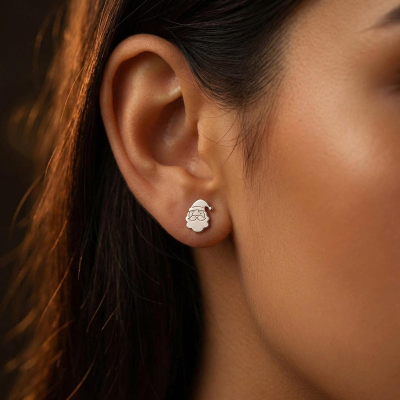 Pair of tiny gold Santa face stud earrings with hat and beard (6 of 9)