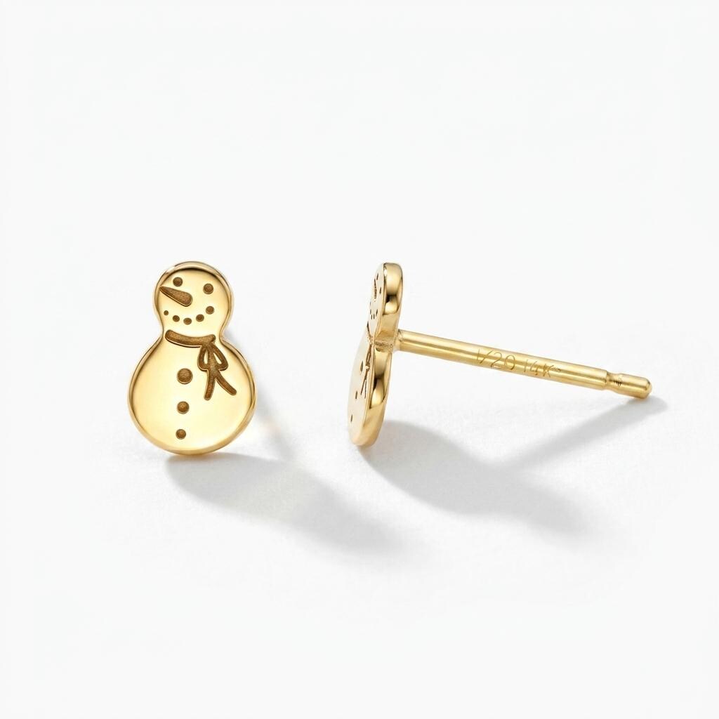 Tiny gold snowman stud earrings with hat and scarf