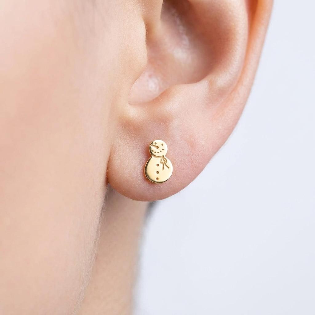 Tiny gold snowman stud earrings with hat and scarf (2 of 8)