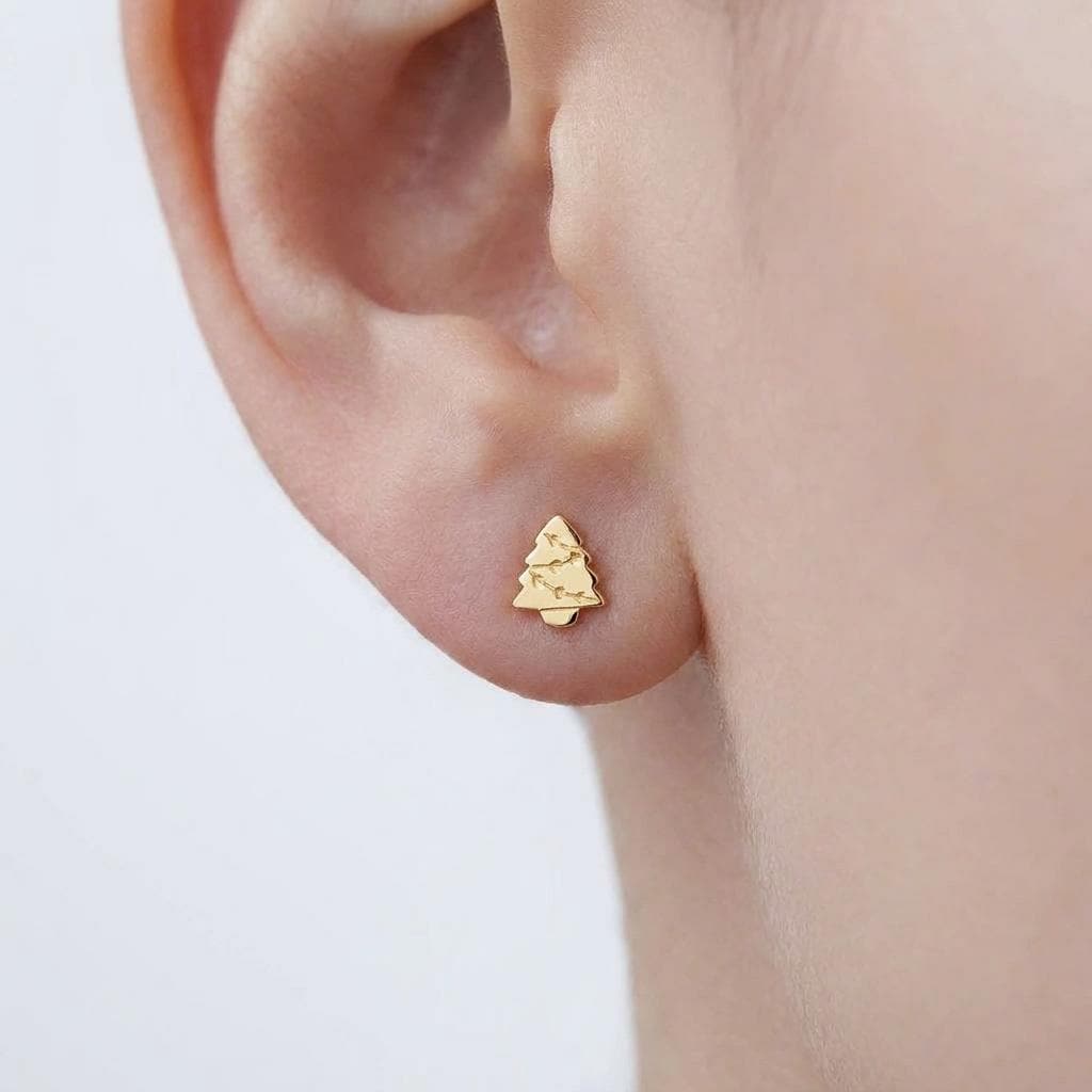 Pair of layered Christmas tree stud earrings with a star on top, in gold (2 of 10)