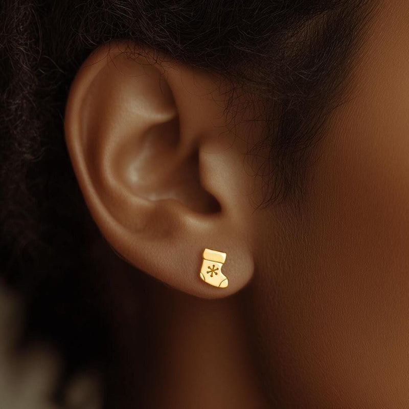 Pair of small gold Christmas stocking stud earrings with a folded cuff (2 of 8)