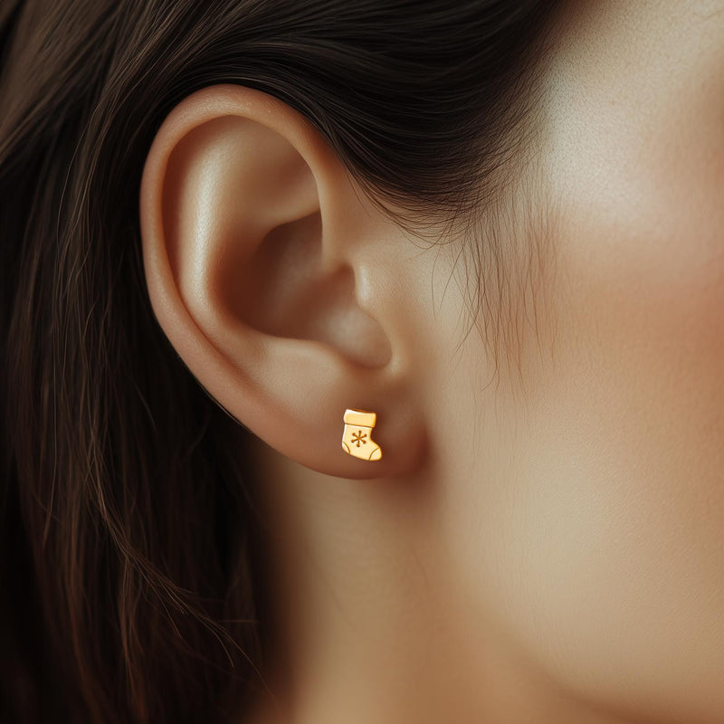 Pair of small gold Christmas stocking stud earrings with a folded cuff (3 of 8)
