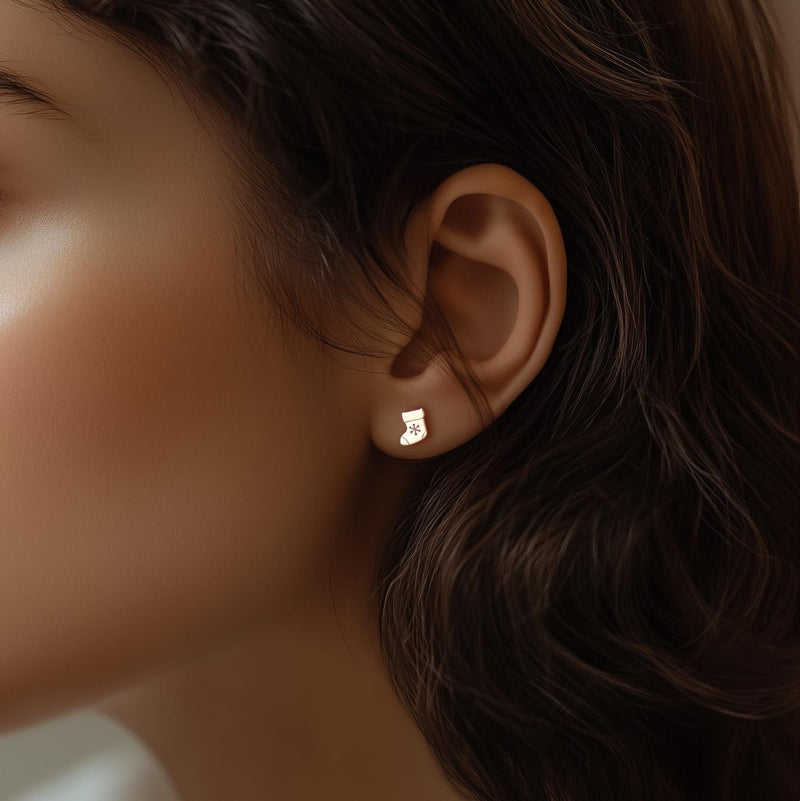 Pair of small gold Christmas stocking stud earrings with a folded cuff (4 of 8)