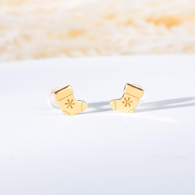 Pair of small gold Christmas stocking stud earrings with a folded cuff (5 of 8)