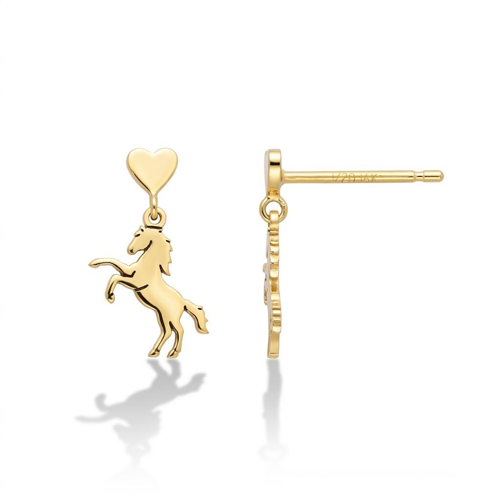 Pair of horse head profile stud earrings in polished gold