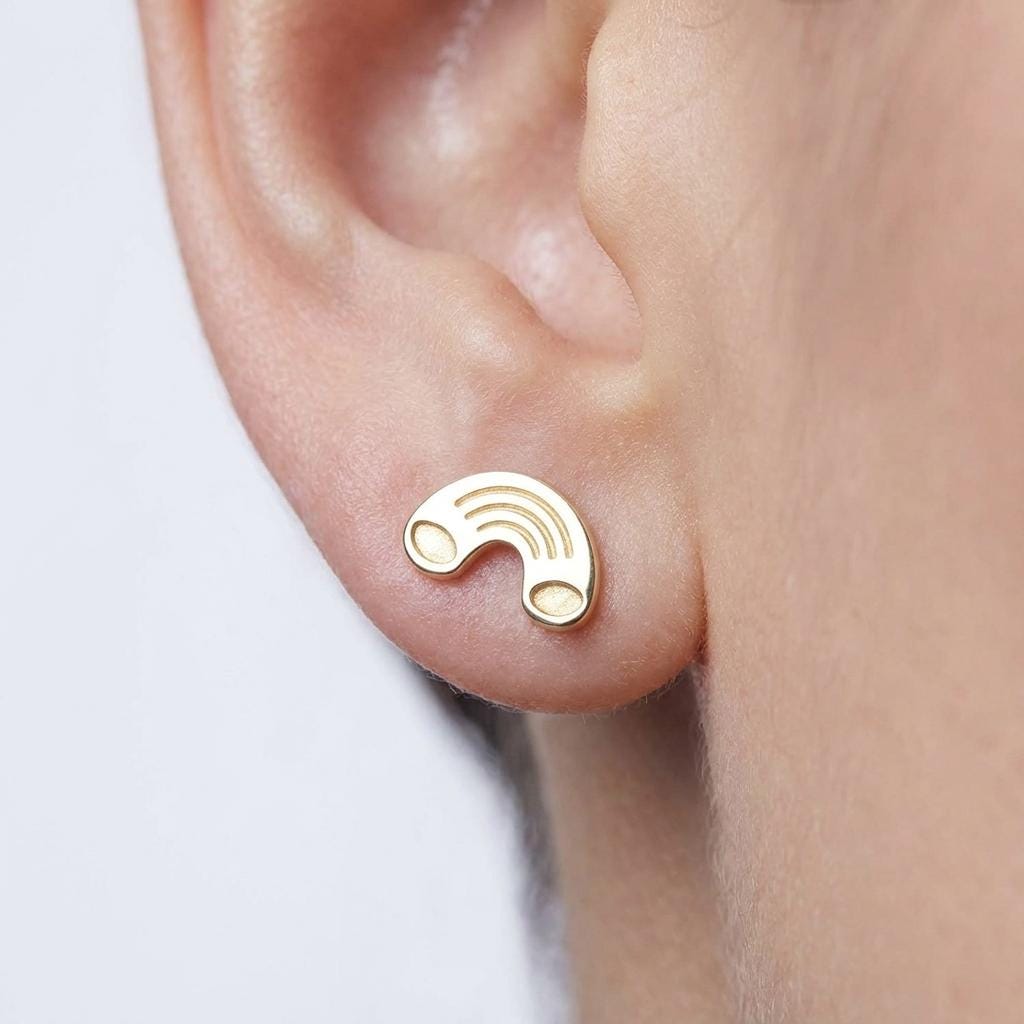 Pair of tiny gold elbow macaroni noodle stud earrings (2 of 11)