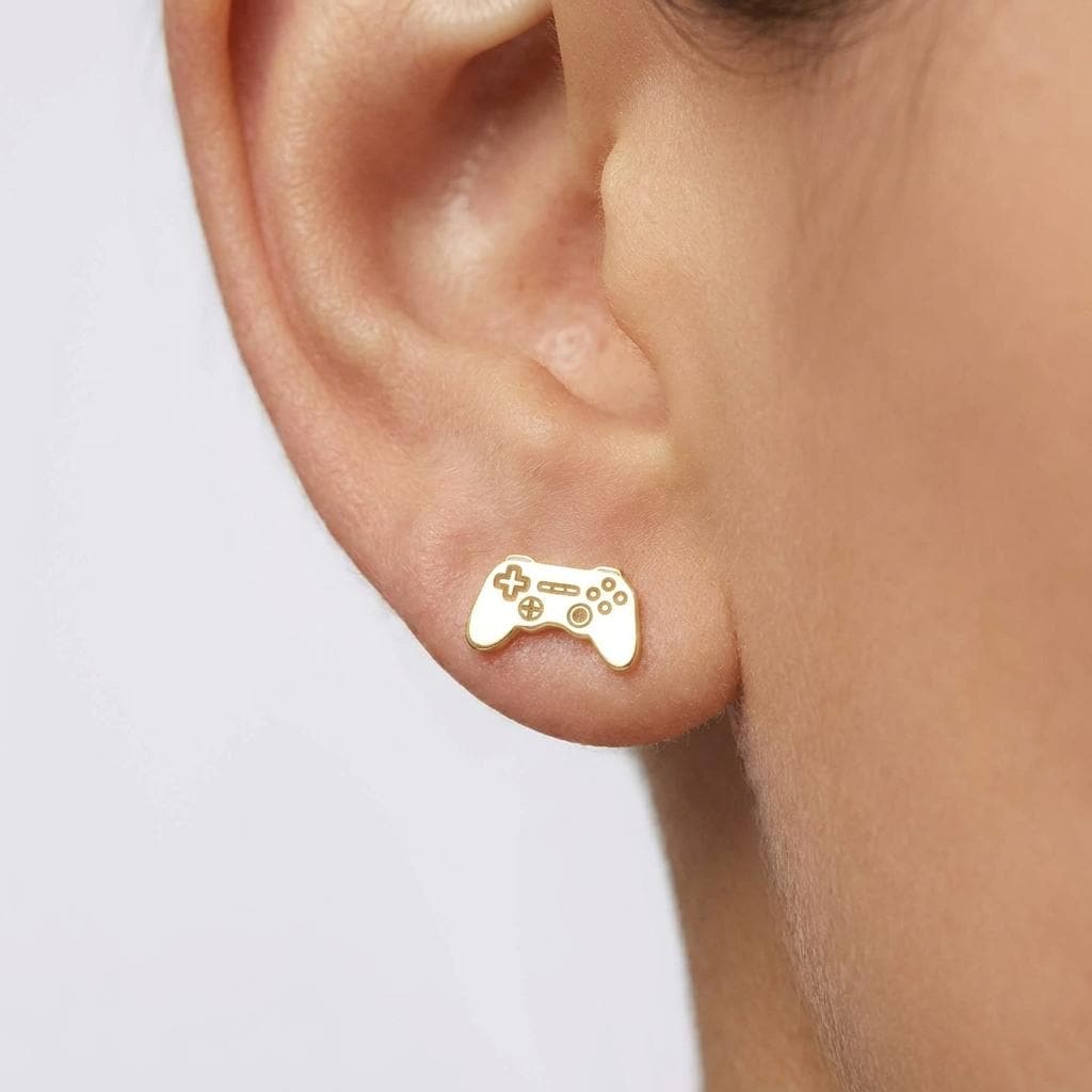 Pair of small gold video game controller stud earrings