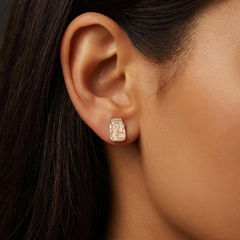 Pair of tiny pickle jar stud earrings in gold with a lid and spears inside (6 of 11)