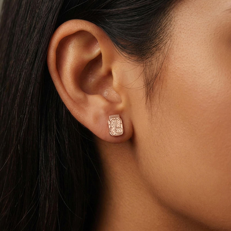 Pair of tiny pickle jar stud earrings in gold with a lid and spears inside (7 of 11)