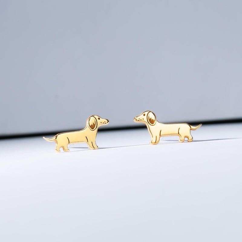 Pair of stud earrings shaped like a dachshund in profile, in gold (8 of 12)
