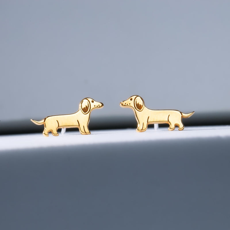 Pair of stud earrings shaped like a dachshund in profile, in gold (9 of 12)