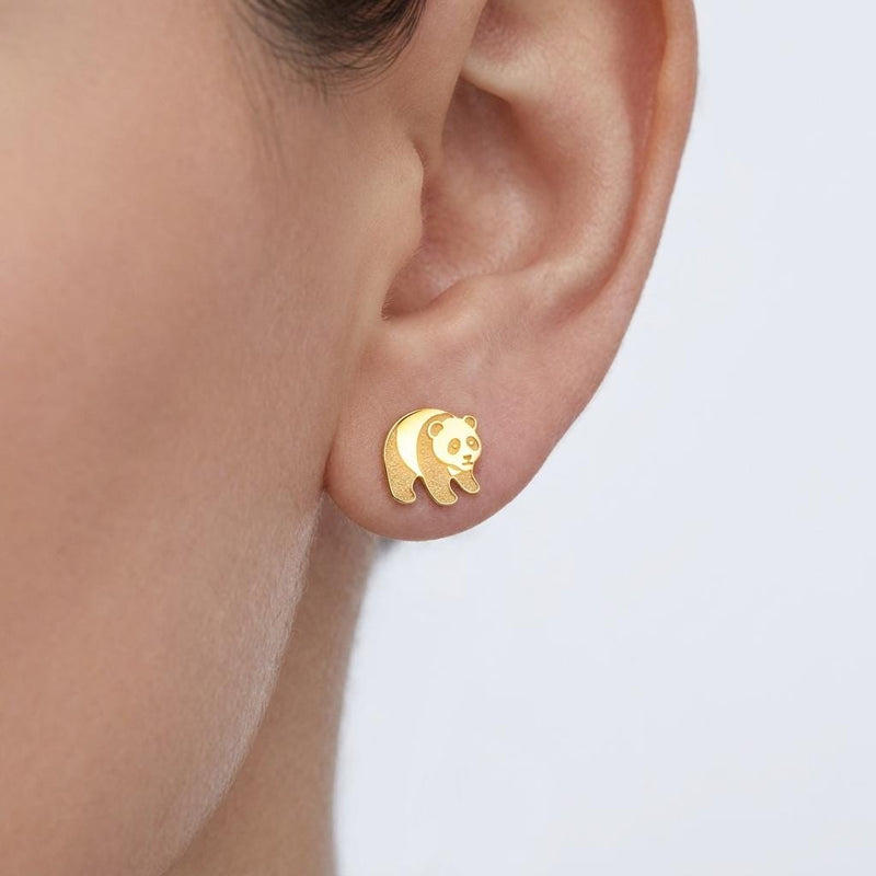 Pair of tiny flat panda face stud earrings in polished gold