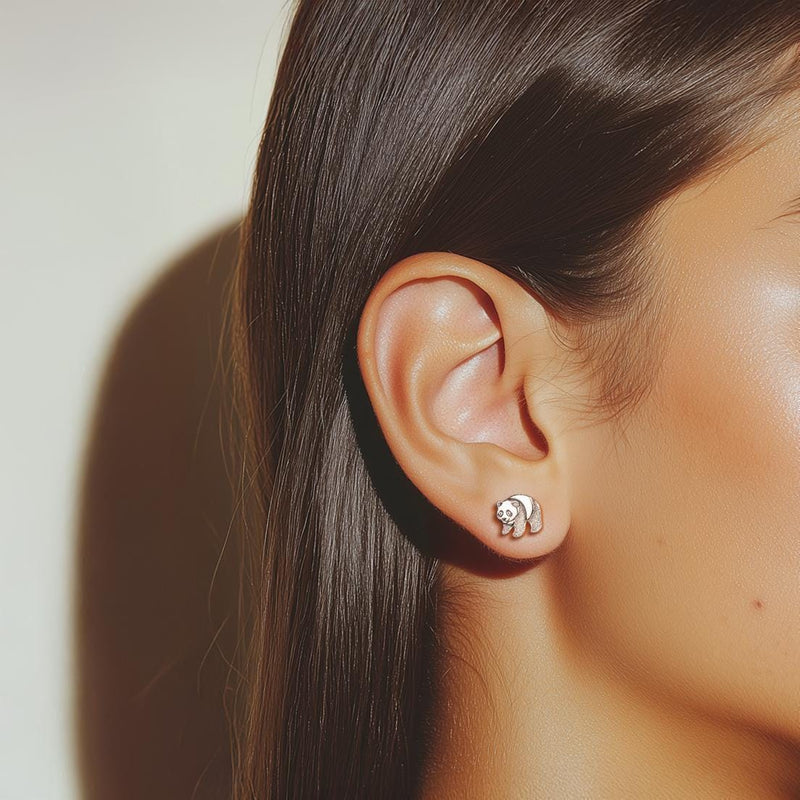Pair of tiny flat panda face stud earrings in polished gold (3 of 8)