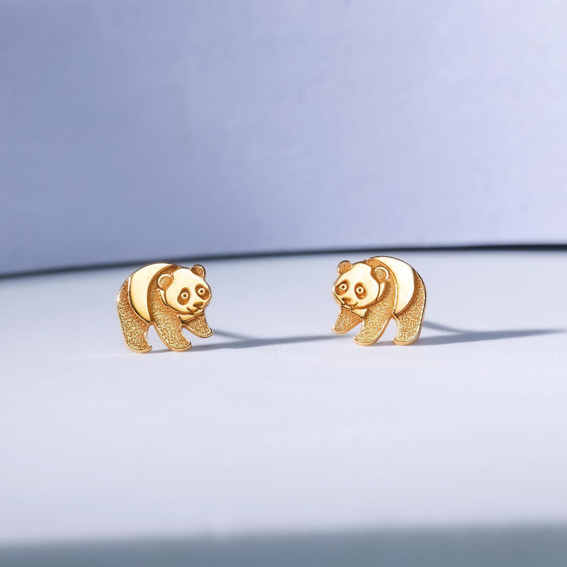 Pair of tiny flat panda face stud earrings in polished gold (4 of 8)
